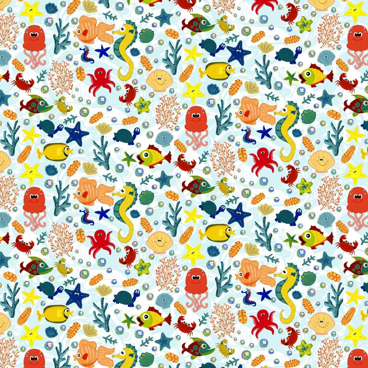 44" Wide 100% Cotton No Stretch Quilting Fabric-Printed Designs for Sewing, Clothing, Crafts, Accessories, Home Decor,  and DIY Projects (Quilting Fabric- Under Water Collection)