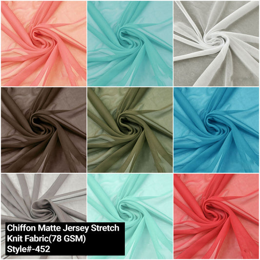 60" Solid Color Chiffon Matte Jersey Stretch Knit Fabric by the Yard - 78gsm - (Style #452)