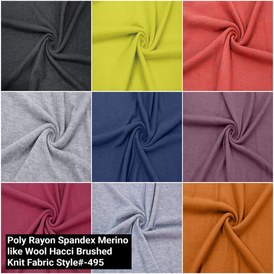 60" Wide Poly Rayon Spandex Merino like Wool Hacci Brushed Knit Fabric-by the Yard-Apparel, Clothing, Draperies, Headbands, Decorations, School, and DIY Projects ( Style #495)