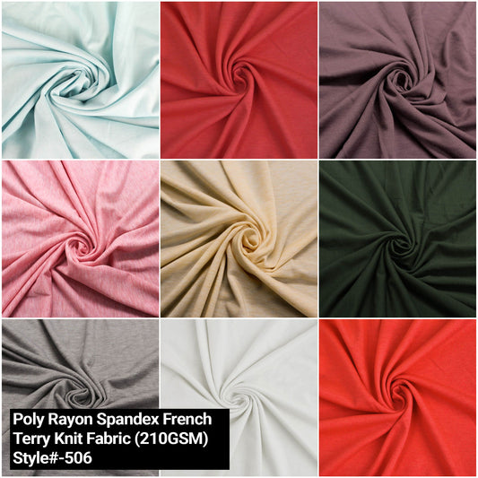 Poly Rayon Spandex French Terry Fabric 210gsm - Soft & Stretchy Knit Fabric for Apparel ( Style #506)