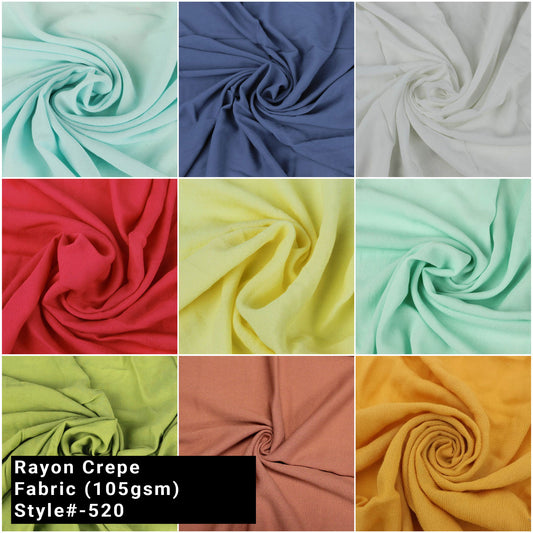 Solid 53" Rayon Crepe Fabric by the Yard 105gsm – Soft Material for Clothing, Sewing, and Craft Projects -(Style #520)