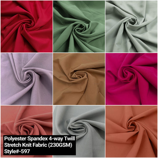 58" Polyester Spandex 4-way Twill Stretch Knit Fabric by the Yard - 230gsm -(Style #597)