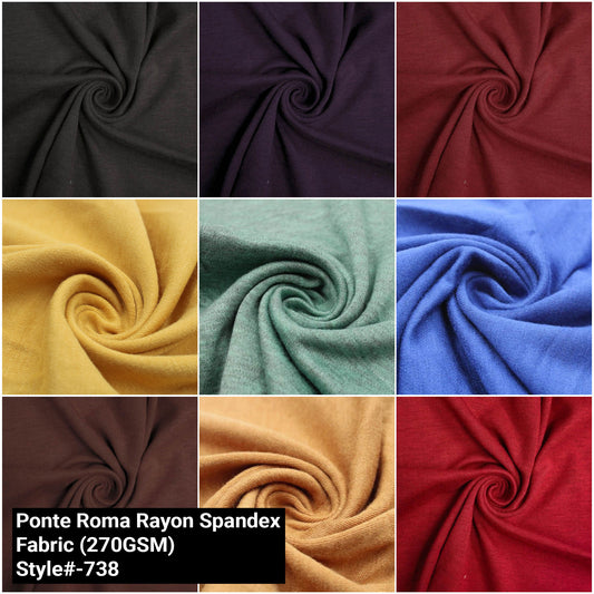 60" Solid Color Ponte Roma Rayon Spandex Fabric by the Yard 270GSM - Soft Stretch Knit for Sewing and DIY Projects (Style #738)