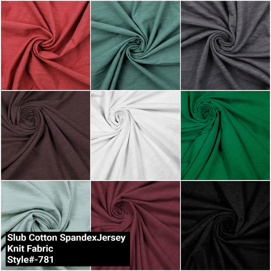 60" Width Solid Color Slub Cotton Spandex Jersey Knit Fabric by the Yard - (Style #781)