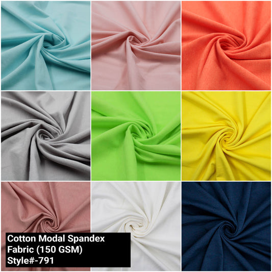 60" Width Solid Color Cotton Modal Spandex Fabric by the Yard - 150gsm - (Style #791)