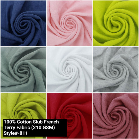 60” Solid Color 100% Cotton Slub French Terry Fabric - 210 GSM, Stretchy & Soft, Ideal for Apparel & Activewear - (Style #811)