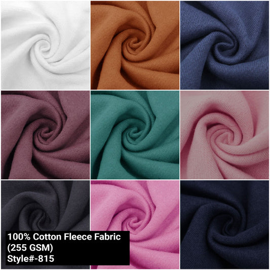 65” Width 100% Cotton Fleece Fabric - 255 GSM - by the Yard, Soft & Cozy for Apparel & Crafts - (Style #815)