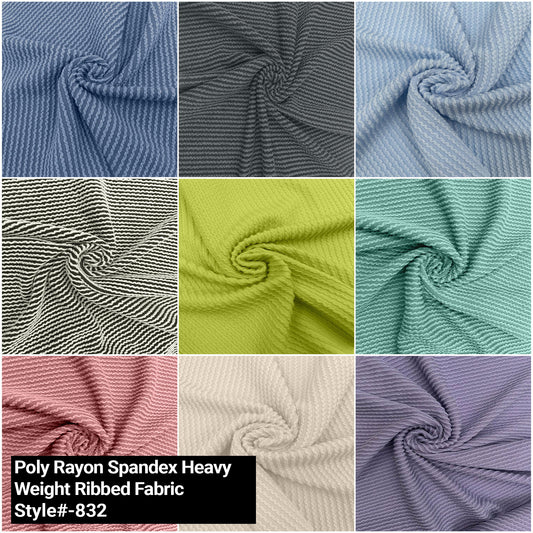 57" Polyester Spandex Rib Knit Stretch Fabric by the Yard - 240gsm - (Style #832)